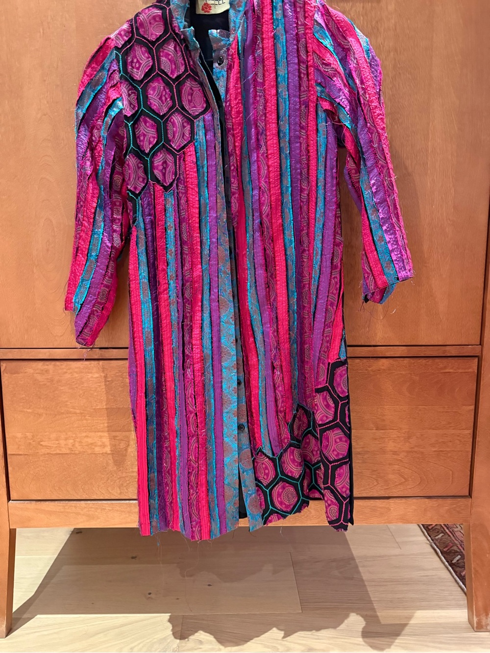 Colorful Long Textured Coat — Pink, Turquoise & Purple - Picture 2 of 5